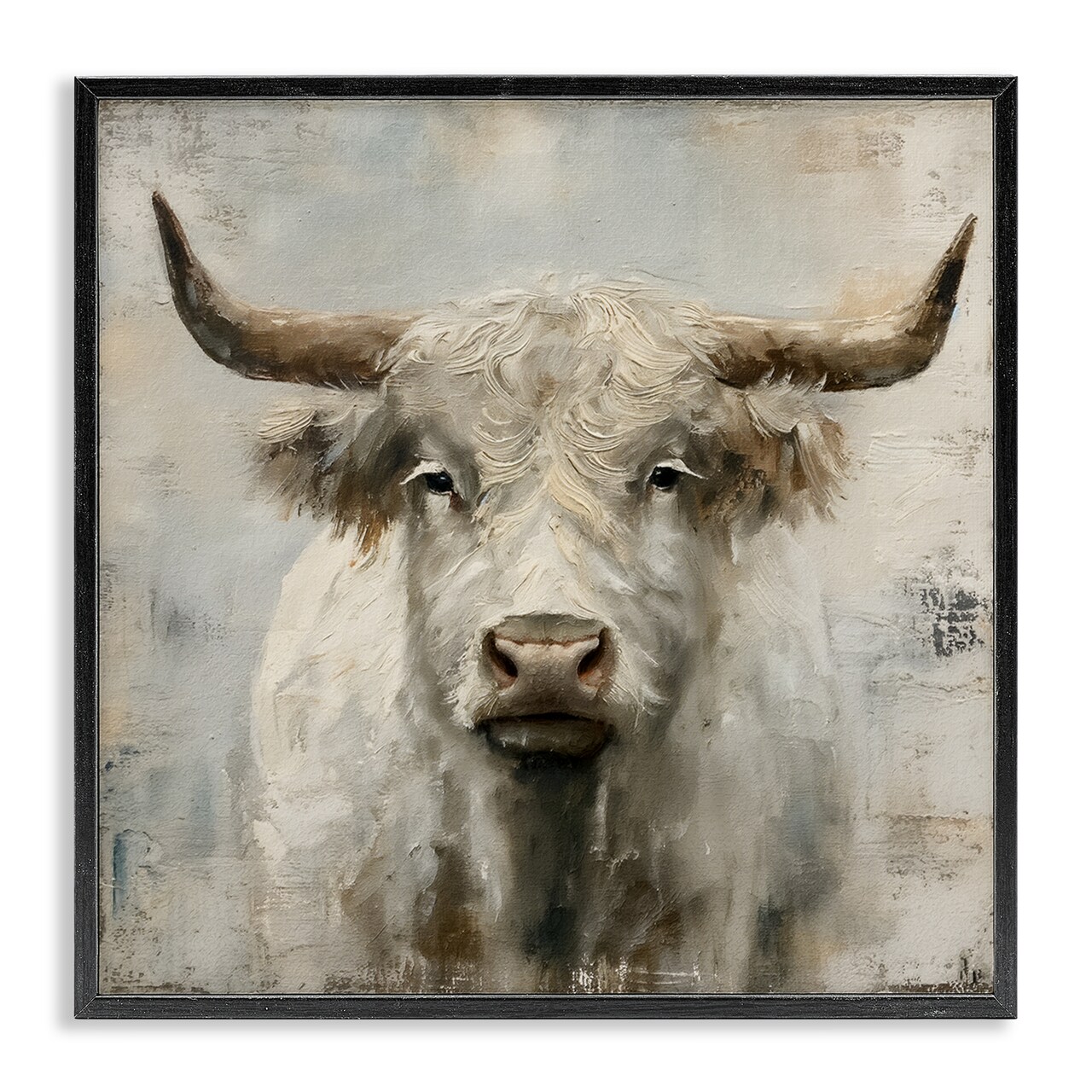 Stupell Industries Fluffy Longhorn Cattle Framed Giclee Wall Art Design by Steve Huntziker